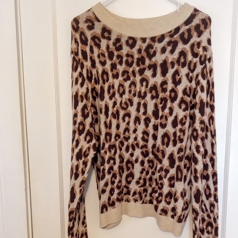 a new day Cream and Brown Crew Neck Animal Print Sweater